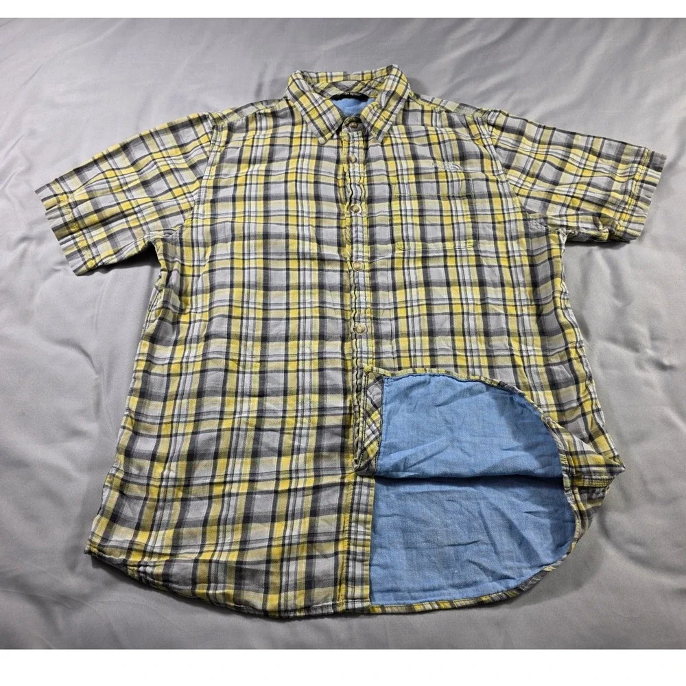 The North Face Plaid Double Weave Button Up Shirt Mens Large Yellow Grey